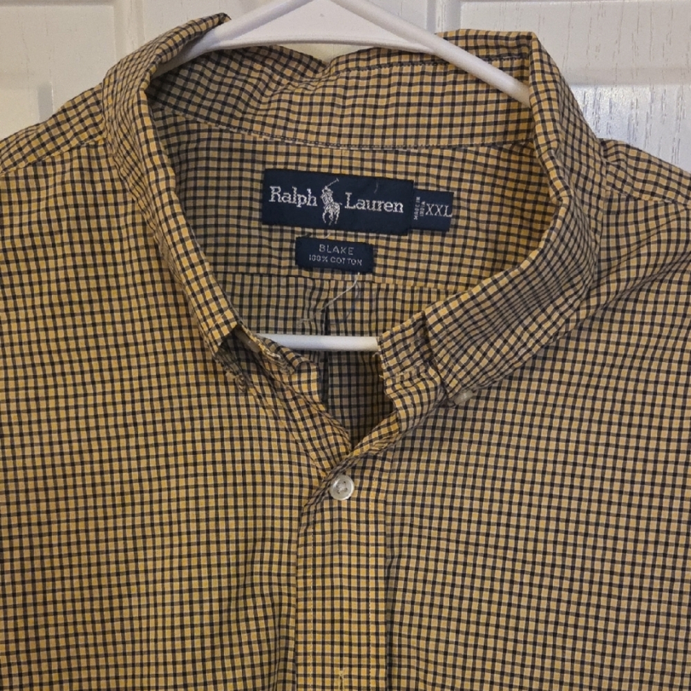 Ralph Lauren Men's Checkered Shirt - Blue and Tan Size XXL